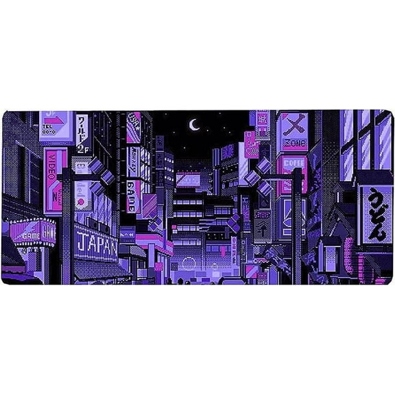 Dark Purple Japanese Anime Retro Vaporwave Mouse Mat Computer Pad for Lap Desk Mat Anime Mouse Pad Kawaii Large Gaming Pad for Mouse and Keyboard