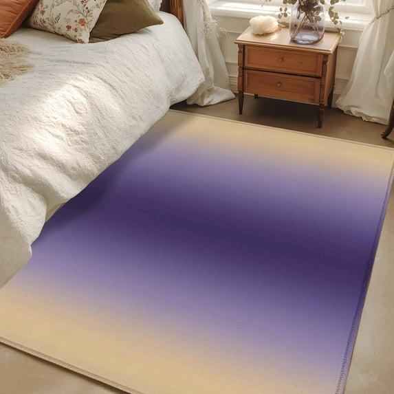 Dark Purple Khaki Ombre 2.7x5 Area Rugs, Modern Abstract Art Gradient Non-Skid Rubber Backing Large Rectangle Rugs - Living Room Bedroom Home Office, Indoor Floor Mat Carpets Washable Rug