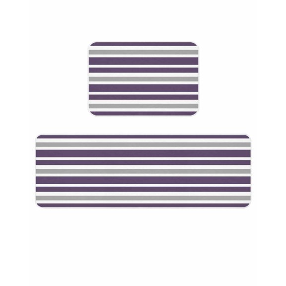 Dark Purple Kitchen Mats for Floor 2 Piece, Gray White Stripe Absorbent Non-Slip Kitchen Rugs Comfort Standing Mat for Laundry, Hallways 20"x24"+20"x48"