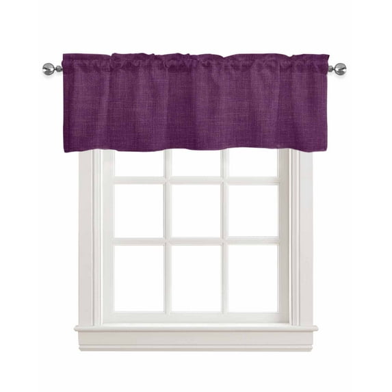 Dark Purple Kitchen Valances for Windows Farmhouse Linen Window Valance Curtain for Living Room Window Treatment Rustic Countryside Farm Solid Colored Valance Rod Pocket Topper Drape, 60 x 18 Inch