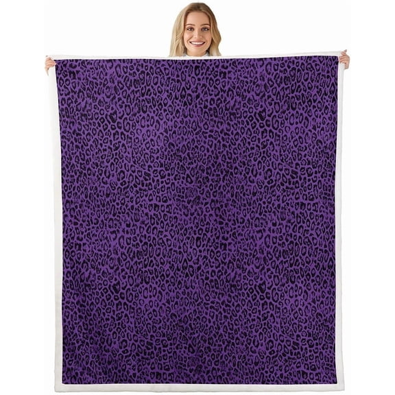Dark Purple Leopard Print Sherpa Blanket Plush Fuzzy Cheetah Print Fleece Throw Blanket Boys Girls Modern Art for Bed Couch Chair Living Room Safari Bedroom Decor Throw 50" x 60"