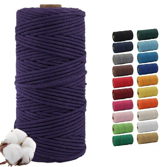 Dark Purple 3mm Macrame Cord, 110 Yards Natural Cotton Cord, Macrame Rope Yarn for DIY Crafts, Wall Hangers, Plant Holders, Knitting, Wedding Decor (1 Roll)
