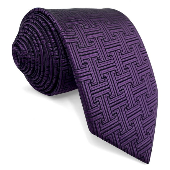 Dark Purple Mens Necktie Geometric Patterned Wedding Gift Ties for Men Classic 57.5"