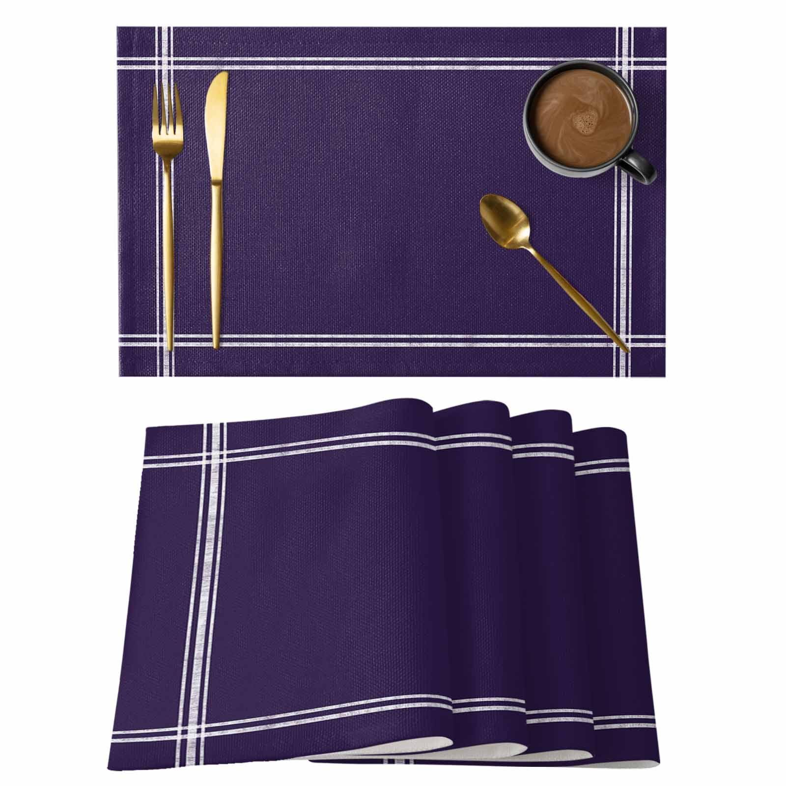 Dark Purple Monochrome Art Placemats Set of 6,Wipeable Washable Table ...