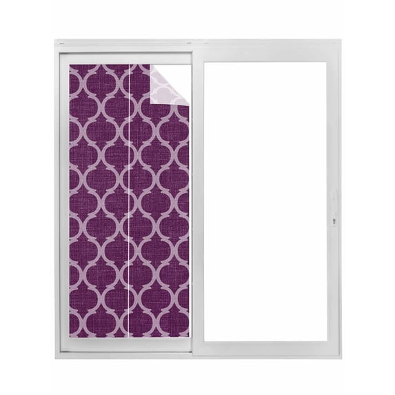 Dark Purple Moroccan Window Privacy Film, Country Abstract Quatrefoil Lattice Static Cling UV Sun Blocking Tint Film Heat Control Windows Films for Bedroom Bathroom, Window Stickers 29.5"x78.7"