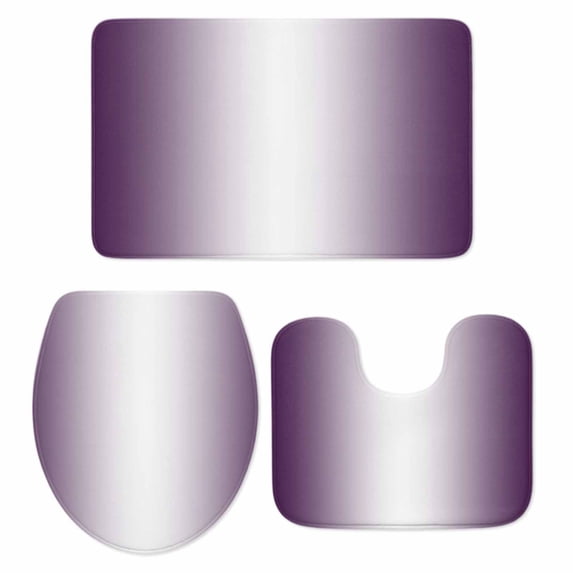 Dark Purple Ombre Bath Mat 3 Piece Bathroom Rug Set, Purple White Gradient Modern Abstract Art Non Slip Bath Rug Contour Mat and Toilet Lid Cover, Absorbent Shower Mats Soft Bath Rugs and Mats Sets