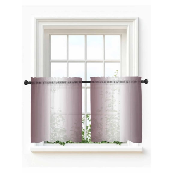 Dark Purple Ombre Tier Curtains 24 Inch Length,Sheer Curtains for Bedroom Living Room Window Modern Gradient Abstract Art Rod Pocket Drapes Kitchen Curtains Small Half Window 27.5"x24" 2 Panels