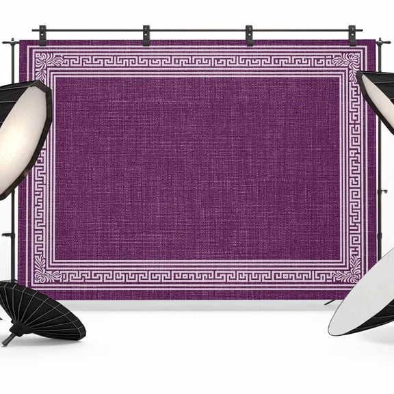 Dark Purple Retro Greek Key Backdrop for Photoshoot,Photography Photo Studio Background Wall Backdrop,Geometric Greece Ancient Farmhouse Back Drop Banner Panel for Portraits Wedding Party 7x5Ft