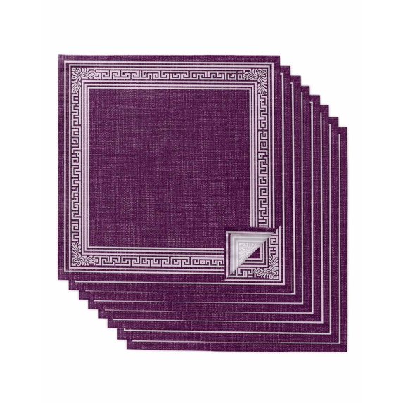 Dark Purple Retro Greek Key Cloth Napkins Set of 8 Reusable Dinner Napkins, Geometric Greece Ancient Farmhouse Cocktail Napkin Washable Table Napkins for Wedding/Holiday Party/Baby Shower 20"x20"