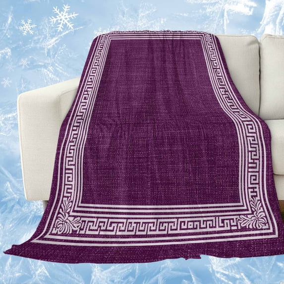 Dark Purple Retro Greek Key Cooling Blanket,Lightweight Summer Throw Blanket with Double Sided Cold Effect,Geometric Greece Ancient Farmhouse Picnic Blankets Bed Sheet for Hot Sleepers 50"x60"