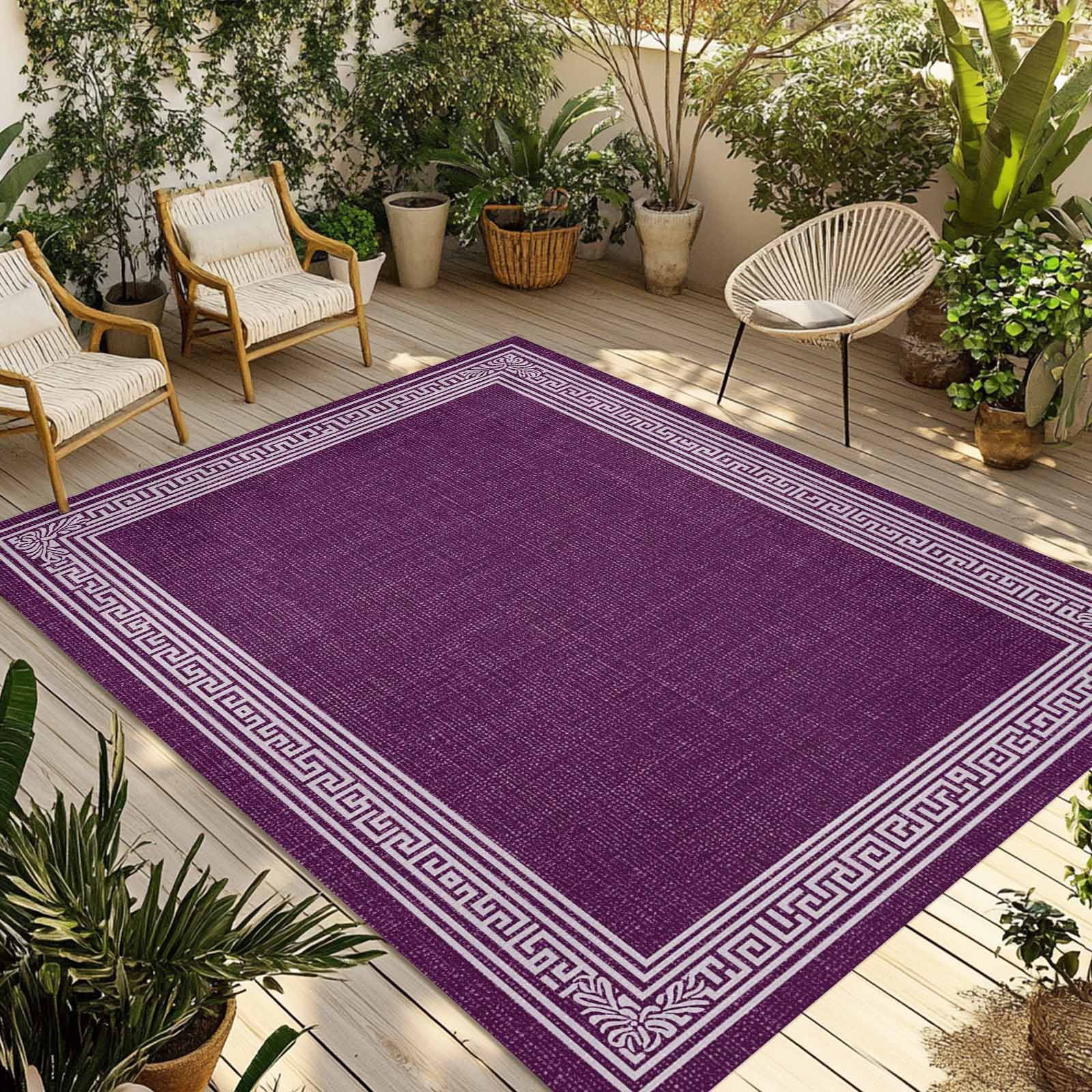 Greece Rug Dark Purple Retro Greek Key Outdoor Rug 4x6 Ft - Reversible Patio Rug ...