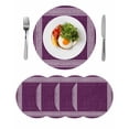 thumbnail image 1 of Dark Purple Retro Greek Key Round Placemats Set of 4 for Dinning Tables,Heat-proof Braided Table Mats 13 Inch,Geometric Greece Ancient Farmhouse Washable Place Mat for Kitchen Restaurant Party Table, 1 of 9
