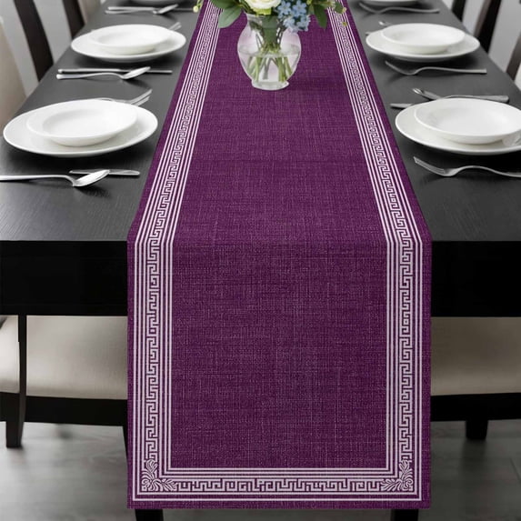 Dark Purple Retro Greek Key Table Runner 60 Inches Long, Geometric Greece Ancient Farmhouse Kitchen Coffee Dining Table Decoration for Home Party Birthday Wedding Home Decor 13x60 Inches