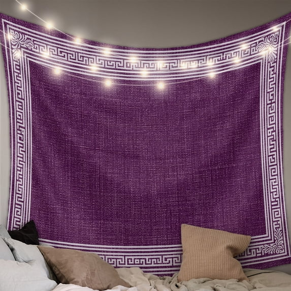 Dark Purple Retro Greek Key Tapestry for Bedroom Wall Hanging Tapestry,Geometric Greece Ancient Farmhouse Ceiling Backdrop Tapestries Poster Blanket Wall Decor for Teens Room Living Room 39" x 59"