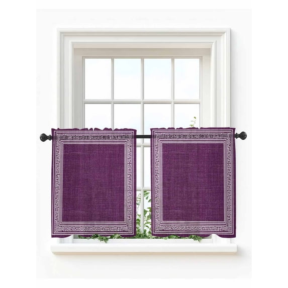 Dark Purple Retro Greek Key Tier Curtains 36 Inch Length,Sheer Curtains for Bedroom Living Room Window Geometric Greece Ancient Farmhouse Small Kitchen Curtains & Drapes 27.5"x36" 2 Panels