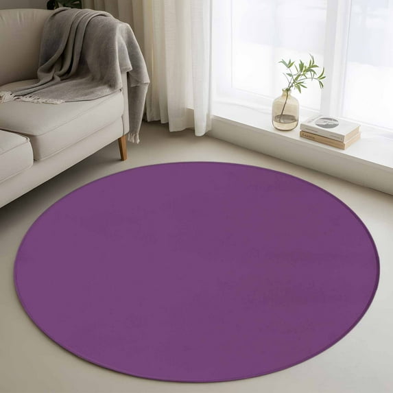 Dark Purple Round Rugs 4ft, Farmhouse Solid Purple Color Modern Art Non Slip Washable Rug Runner, Low Pile Indoor Floor Carpet Mat Bathroom Rugs for Living Room, Bedroom, Kids Room