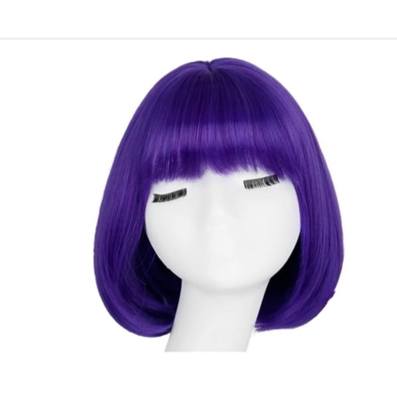 Dark Purple Short Straight Bob Wig With Bangs For Daily Party Anime Costume