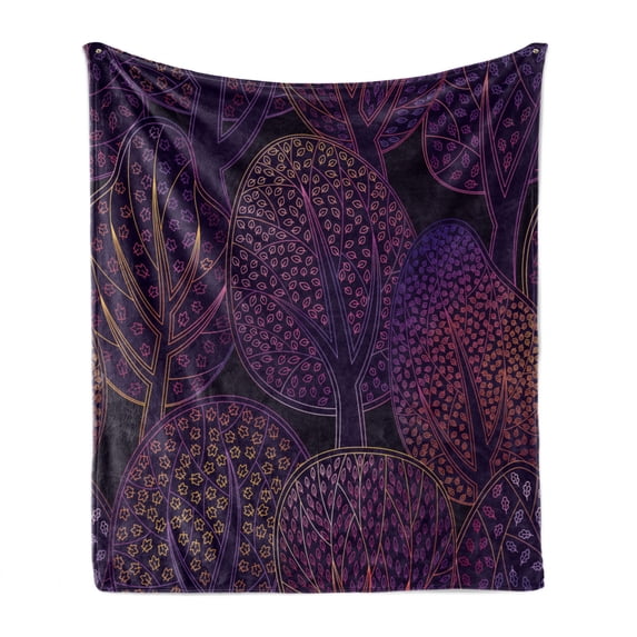 Dark Purple Soft Flannel Fleece Blanket, Continuing Forest Pattern in Repetition Colorful Contours on Plain Background, Cozy Plush for Indoor and Outdoor Use, 50" x 70", Multicolor, by Ambesonne
