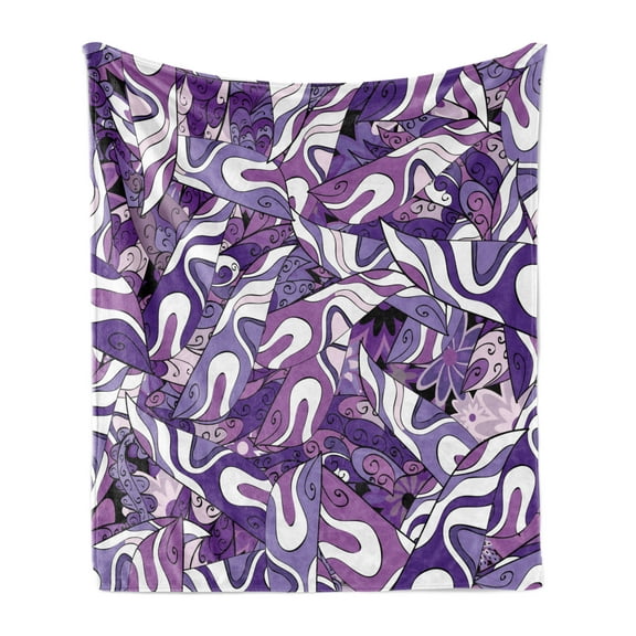 Dark Purple Soft Flannel Fleece Throw Blanket, Lilac Strokes Curvy Swirls and Motifs Vintage, Cozy Plush for Indoor and Outdoor Use, 50" x 60", Fuchsia Blue Violet, by Ambesonne