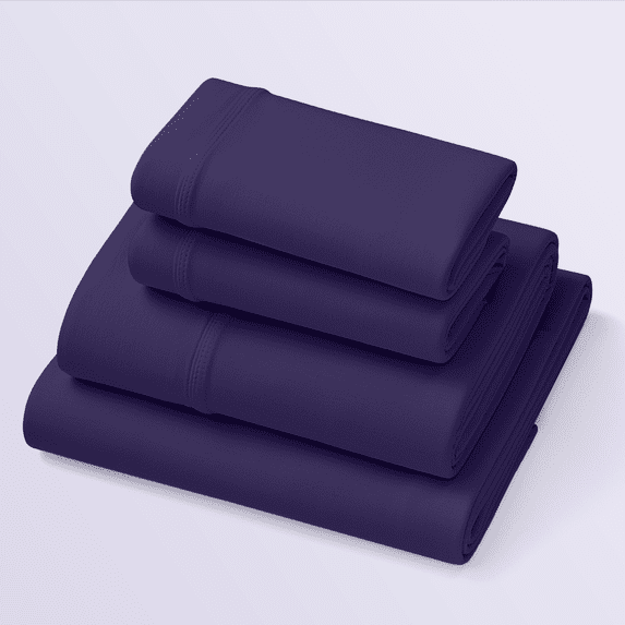 Dark Purple SoftStretch Sheets, Split King, Purple Mattress Sheets, Bamboo Sheets, Moisture-Wicking, Deep Purple