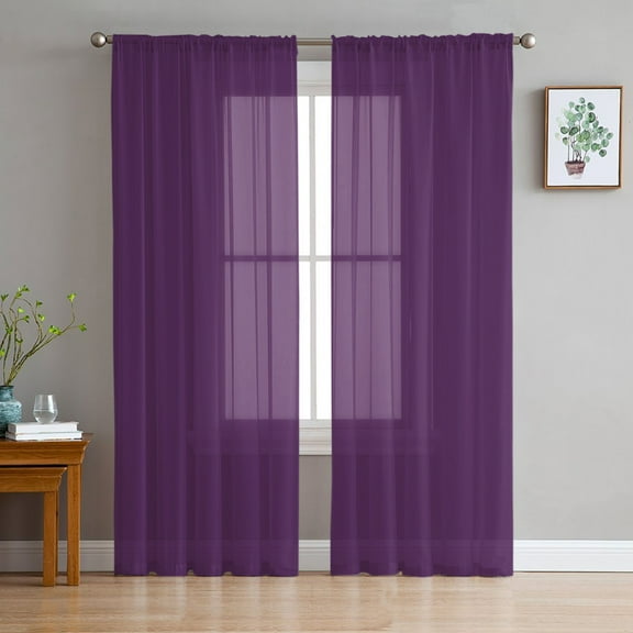 Dark Purple Solid, Sheer Curtains 96 Inches Long 2 Panels Set, Window Sheer Curtains for Living Room/Bedroom, Pure Color Light Filtering Rod Pocket Curtain 52'' x 96'' x 2