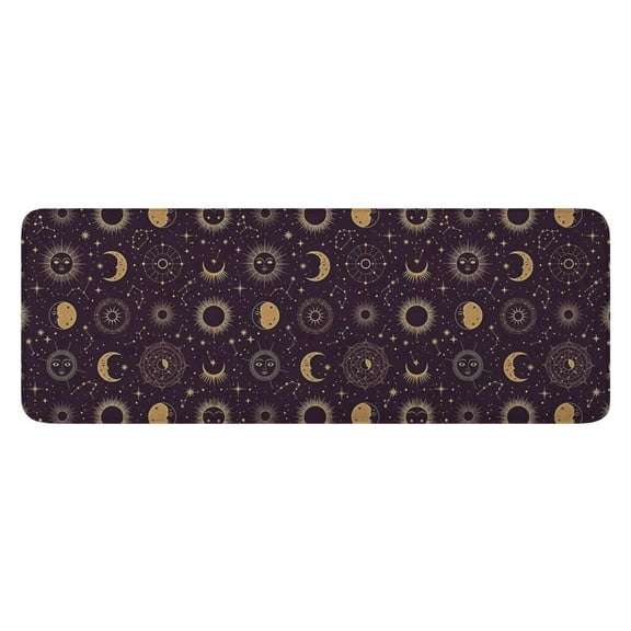 Dark Purple Sun Moon Star Pattern Kitchen Rug Mat,Kitchen Runner Rugs Non Skid Washable,Decorative Kitchen Floor Mats for Kitchen,Sink,Laundry,17"x47.2"