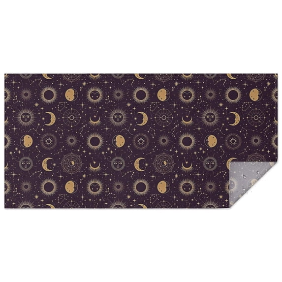 Dark Purple Sun Moon Star Pattern Rectangle Tablecloth 60"x120",Waterproof Polyester Rectangle Table Cloth, Wipeable Spillproof Polyester Tablecloth for Dining, Camping, Indoor and Outdoor