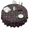 thumbnail image 1 of Dark Purple Sun Moon Star Pattern Round Tablecloth 60"x60",Wrinkle Wipeable Table Cloth for Kitchen Dining Room Picnic Patio Party, 1 of 6