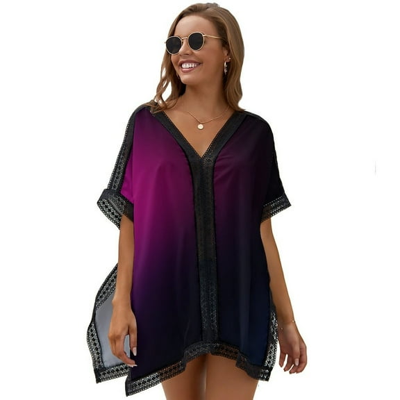 Dark Purple Vector Blur Pattern Printed Women's Swimsuit Cover Up Summer Swimsuit Dress