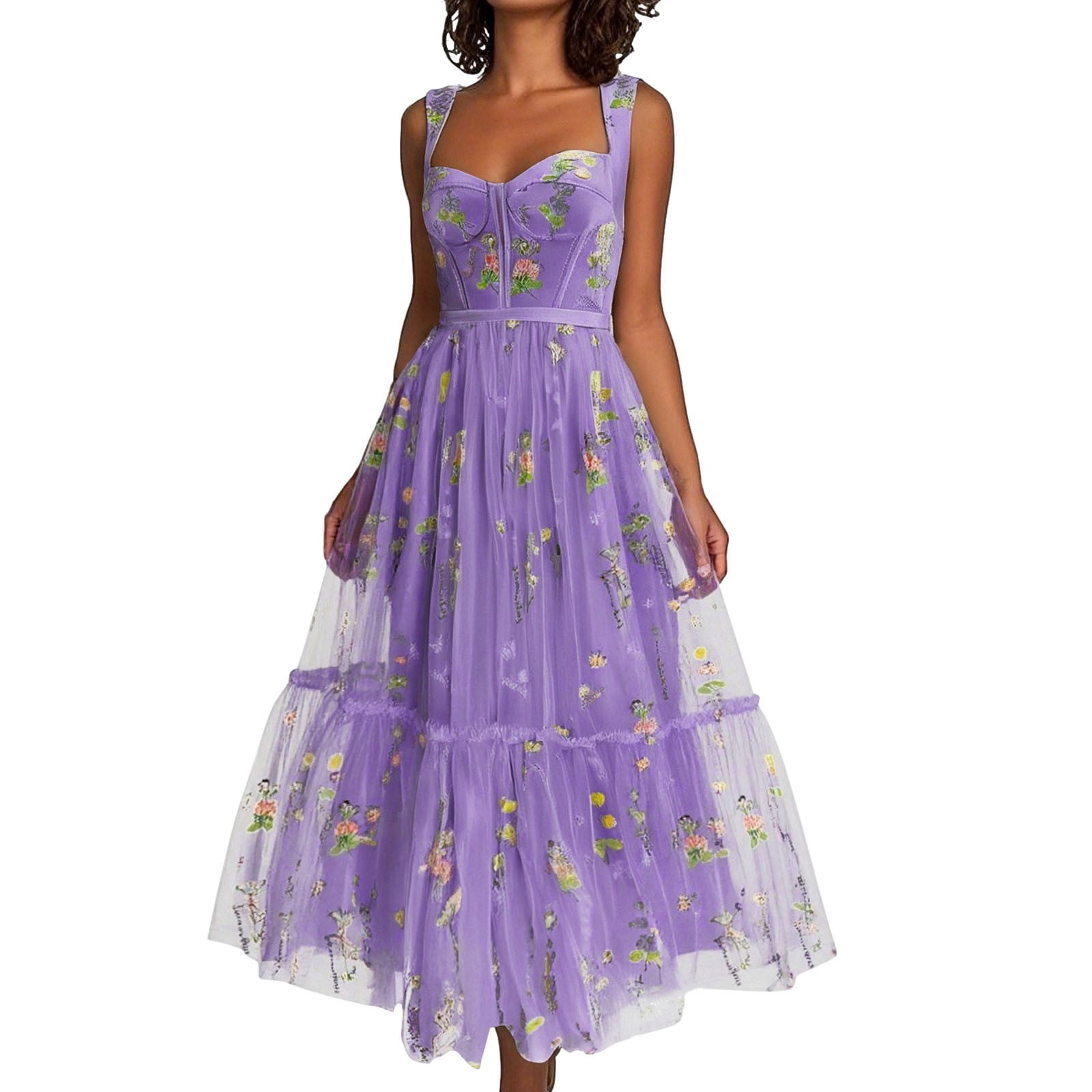 Dark Purple Wedding Guest Dress Women's Floral Maxi Dress Sleeveless ...