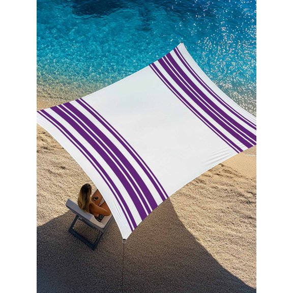 Dark Purple and White Striped Sun Shade Sail 14' x 18', Modern Minimalist Vertical Lines Rectangle Outdoor Sunshade Canopy, Waterproof UV Block Patio Covers for Garden Yard Beach