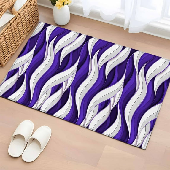 Dark Purple White Stripes Washable Small Entryway Area Rugs 2'x3', Abstract Geometric Aesthetic Striped Low Pile Throw Rug Non-Slip Sturdy Edge Binding Carpet for Front Door Floor Room Entry