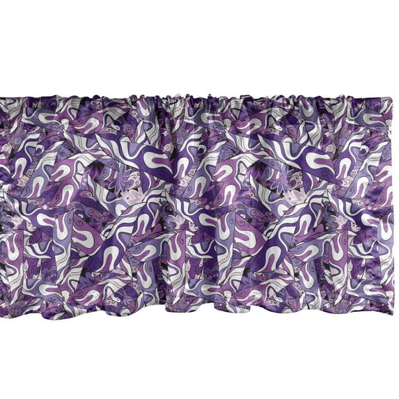 Dark Purple Window Valance Pack of 2, Lilac Strokes Curvy Swirls and Motifs Vintage, Rod Pocket Curtain Valances for Kitchen Bedroom, 54" X 12", Fuchsia Blue Violet, by Ambesonne