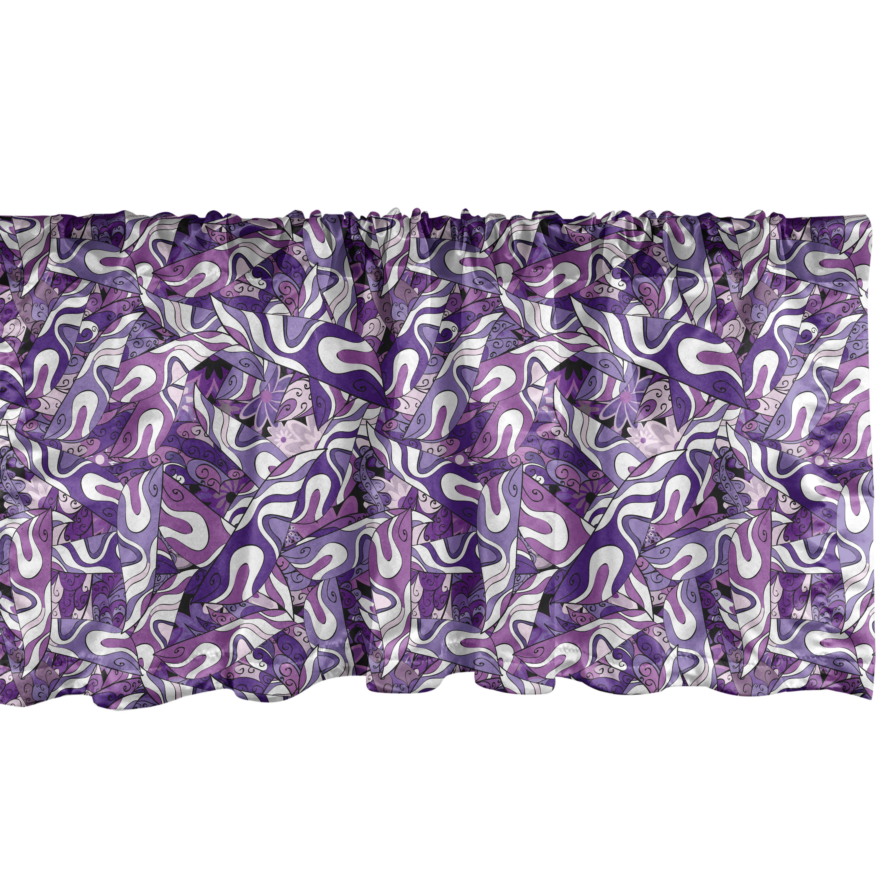 Dark Purple Window Valance Pack of 2, Lilac Strokes Curvy Swirls and