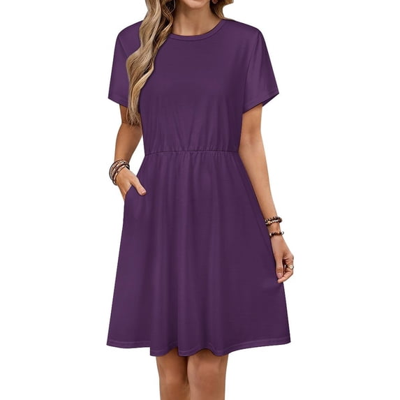 Dark Purple Women's Dress Short Sleeve Summer Sundress Summer Women Clothes