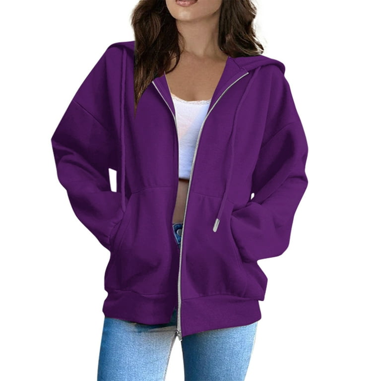 Dark Purple Womens Hoodies Long Sleeve Full-Zip Winter