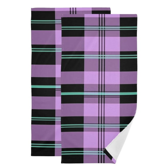 Dark Purple and Black Plaids Hand Towel Absorbent Bath Towels for Bathroom Sports Gym 28" x 14" Set of 2