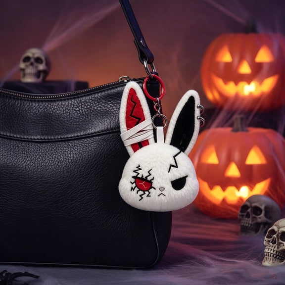 Dark Rabbit Plush Keychain, Soft Plush Material and Stylish Look, Fits Keys and Bags, Portable Accessory and Lovely Halloween Small Gift