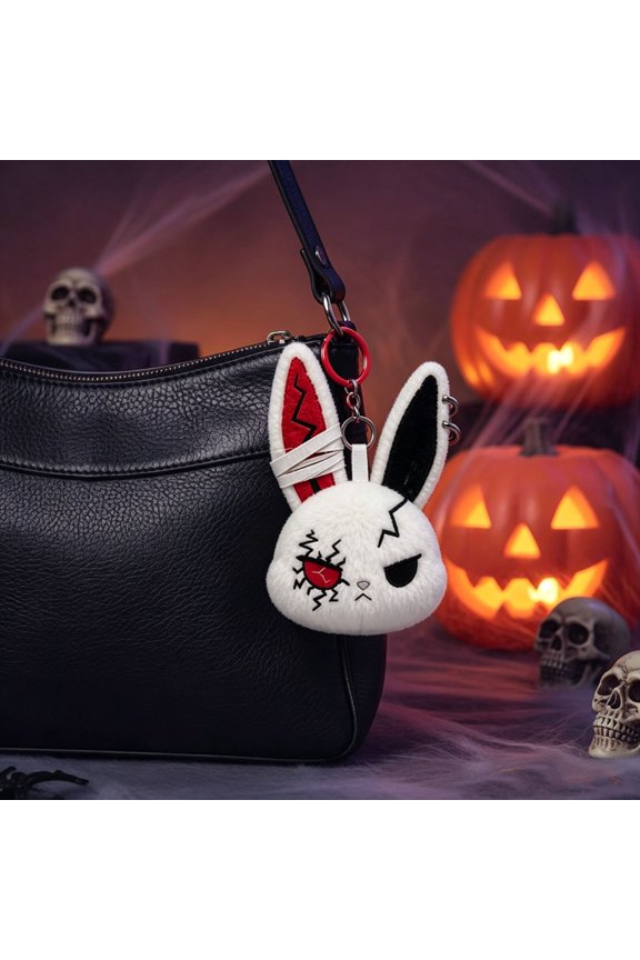 Dark Rabbit Plush Keychain, Soft Plush Material and Stylish Look, Fits Keys and Bags, Portable Accessory and Lovely Halloween Small Gift