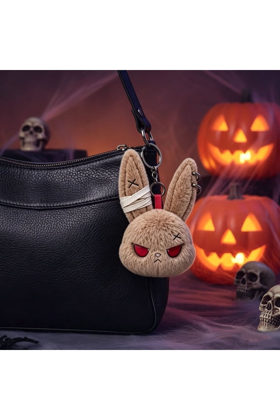 Dark Rabbit Plush Keychain, Soft Plush Material and Stylish Look, Fits Keys and Bags, Portable Accessory and Lovely Halloween Small Gift