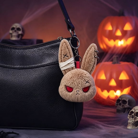 Dark Rabbit Plush Keychain, Soft Plush Material and Stylish Look, Fits Keys and Bags, Portable Accessory and Lovely Halloween Small Gift