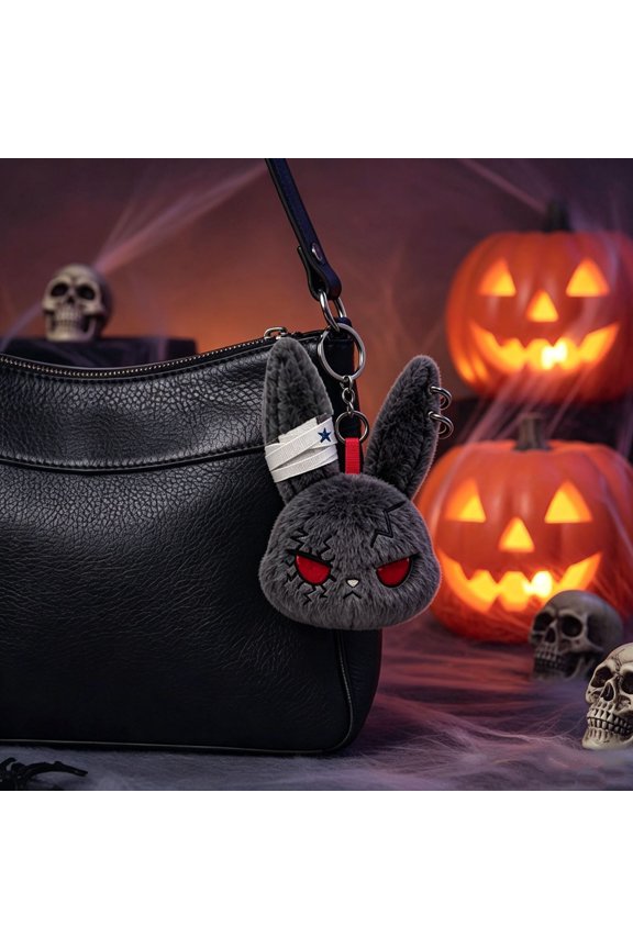 Dark Rabbit Plush Keychain, Soft Plush Material and Stylish Look, Fits Keys and Bags, Portable Accessory and Lovely Halloween Small Gift