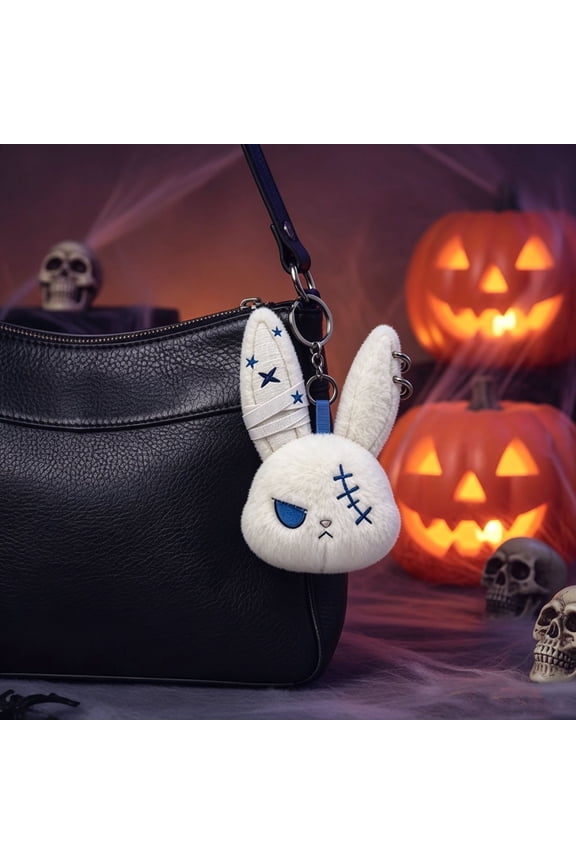 Dark Rabbit Plush Keychain, Soft Plush Material and Stylish Look, Fits Keys and Bags, Portable Accessory and Lovely Halloween Small Gift