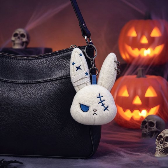Dark Rabbit Plush Keychain, Soft Plush Material and Stylish Look, Fits Keys and Bags, Portable Accessory and Lovely Halloween Small Gift