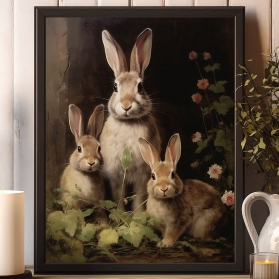 Dark Rabbits Print Wild Hare Rabbit Painting Dark Academia Dark Cottagecore Decor Farmhouse Room Decor Animal Print