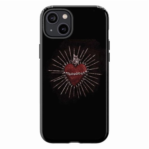 Dark Radiant Heart Phone Case, Gothic Sacred Heart Design with Silver Rays on Black, Slim Phone Protective Case for iPhone 16 15 14 13 12 Pro Max Mini