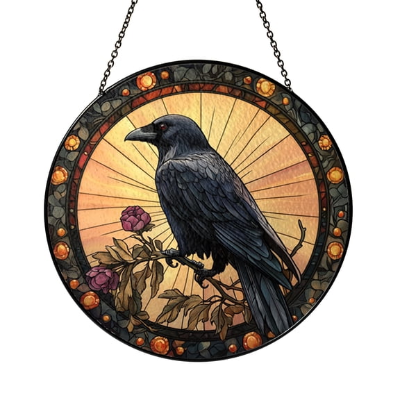 Dark Raven Acrylic Window Decor, Decorative Halloween Window Hanging Ornament, Gothic Bird Home Accent