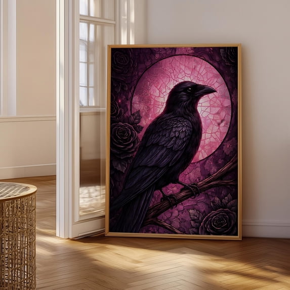Raven Application Dark Raven Gothic Art Print, Moon Roses, Vintage Witchy Decor Poster ...