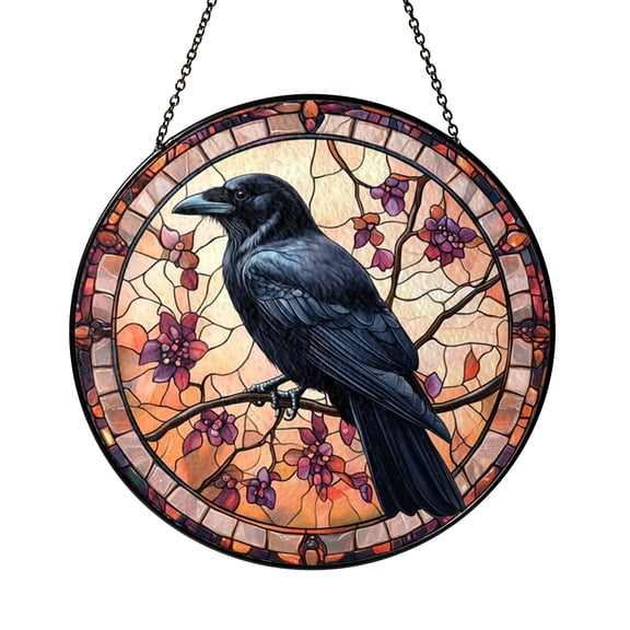 Dark Raven Window Hanging Decor with Gothic Aesthetic, Boho Mystic Home Ornament Accent
