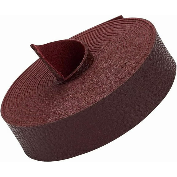 Dark Red 4.37Yards 1 inch Wide Flat Imitation Leather Lychee Pattern Leather Strips for DIY Craft Projects